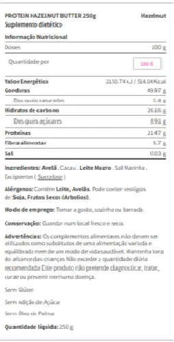 Tabela Nutri Protein Hazelnut Butter 250gr.webp