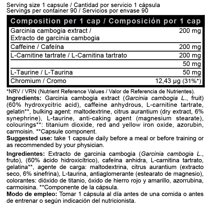 Tabela Nutri BURNER EXTREME TANK 90 CAP.webp