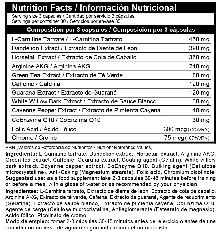 Tabela Nutri DEFINE BODY 12 90 CAPS.webp
