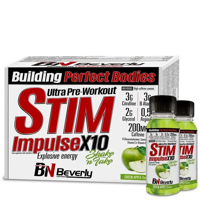 STIM IMPULSE X10              Pré-treino 20 ampolas x 60ml Beta Alanina, Citrulina, Glicerol, Arginina e Cafeína