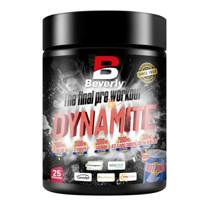 DYNAMITE  Pré-treino com Beta Alanina  375gr 25 Porções Sabor a ponche de fruta