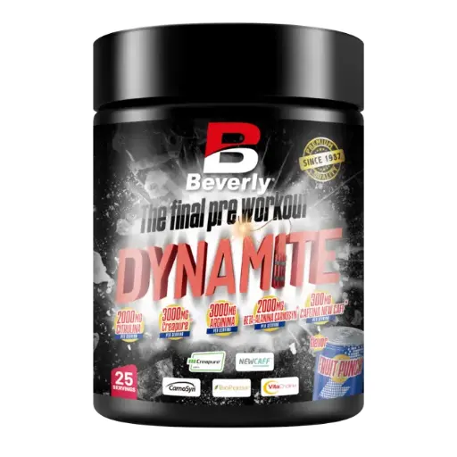 DYNAMITE  Pré-treino com Beta Alanina  375gr 25 Porções Sabor a ponche de fruta